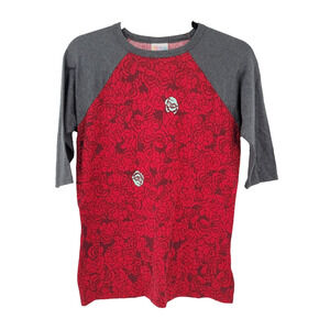 LuLaRoe Kids Size 14 Sloan Red Gray Roses Print Shirt